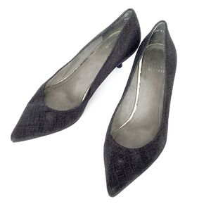Stuart Weitzman Kitten Heel Pumps Black and Silver Size 9